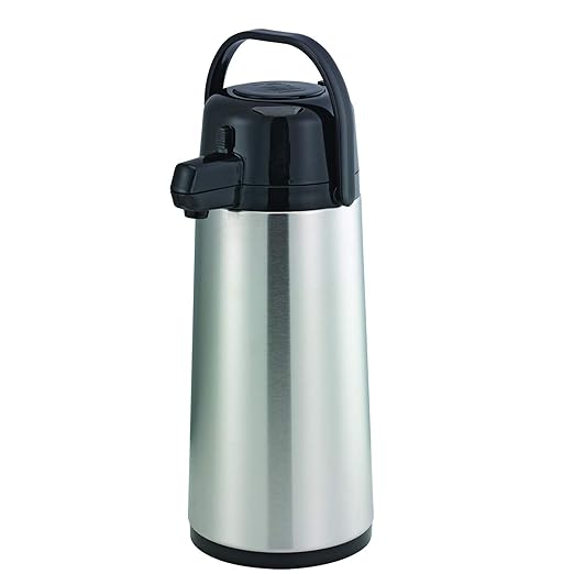 Service Ideas ECA19S Eco-Air Push Button Airpot, Glass Vacuum, 1.9 Liter (64.2 oz.), Brushed Stainless/Black Accents