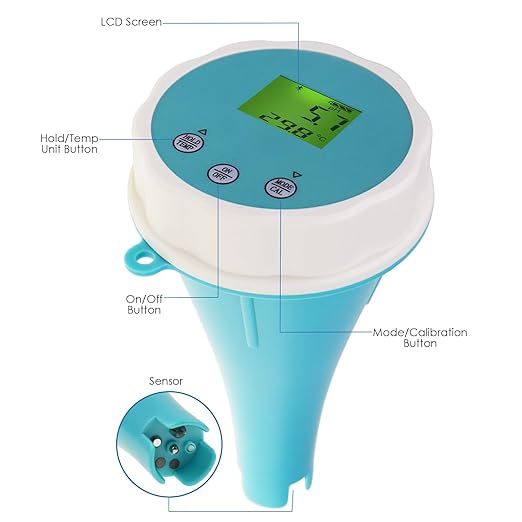 6-in-1 Floating Smart Pool Monitor with Bluetooth Connectivity | Accurate Water Quality Tester for EC, Salinity, pH, ORP, Temperature, and Chlorine | Digital Display for Pools, Hot Tubs, Swim Spas