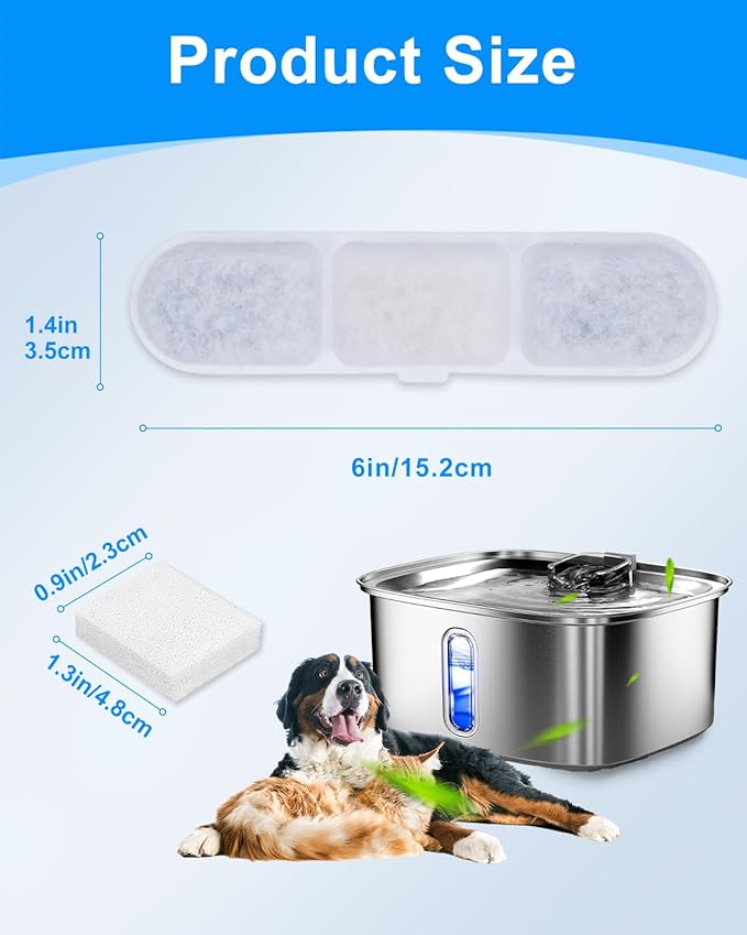 8+8 Pack Dog Water Fountain Replacement Filters Compatible with MAILOFY Dogs Water Bowl Dispenser WF530 9L/2.4GaL, Large Dog Fountain Bowl Filter for Automatic Stainless Steel Pet Fountains