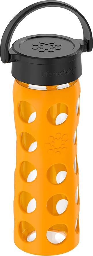 Lifefactory 16-Ounce BPA-Free Glass Water Bottle with Classic Cap and Protective Silicone Sleeve, Marigold