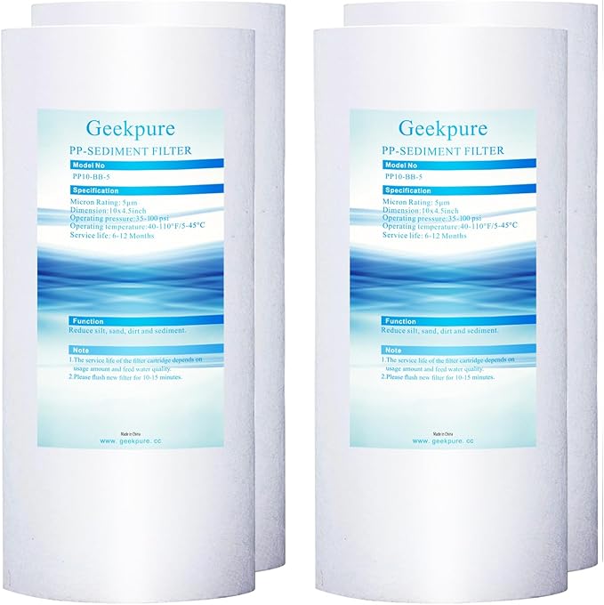 Geekpure 10 Inch PP Sediment Filter Cartridge for Whole House Water Filtration System-4.5