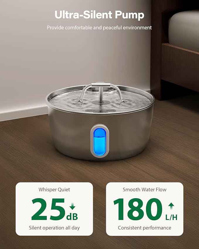 Cat Water Fountain Stainless Steel - 3.2L/108oz Pet Water Fountain for Cats Indoor - Automatic Pet Watering Dispenser (1 Filter)