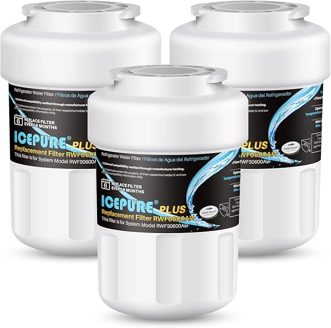ICEPURE NSF/ANSI 53 Certified Premium RWF0600AH Replacement for MWF, MWFP, 197D6321P006, WFC1201, MWFA, PC75009, HDX FMG-1, GSE25GSHECSS, 46-9996, GSH25JSDDSS GWF Refrigerator Water Filter 3PACK