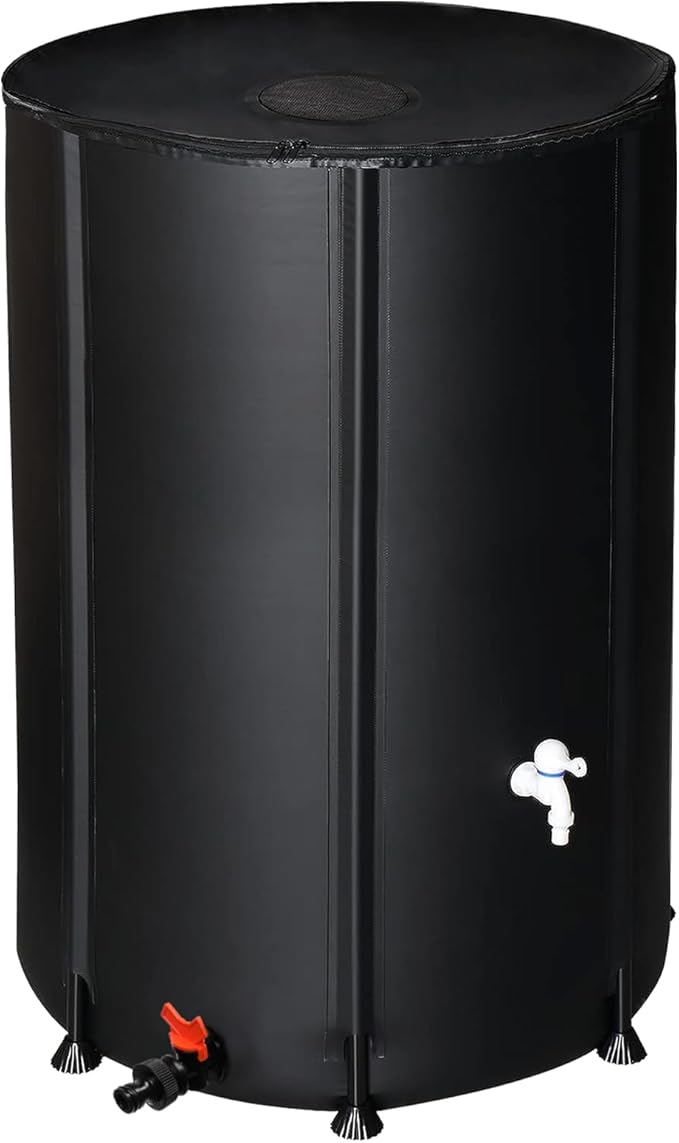 100 Gallon Collapsible Rain Barrel, Portable Water Storage Tank, Foldable Rainwater Collect System Downspout, Water Catcher Container with Filter, Spigots Overflow Kit (Black, 100 Gallon)