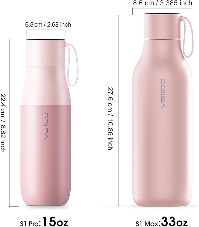 VSITOO 33oz Smart Self Cleaning Water Bottle，Insulated Water Bottle with Stainless Steel, BPA-Free, AI Self-Clean, 30-Day Battery, Magnetic Charging for Travel, Gym or Office, Pink