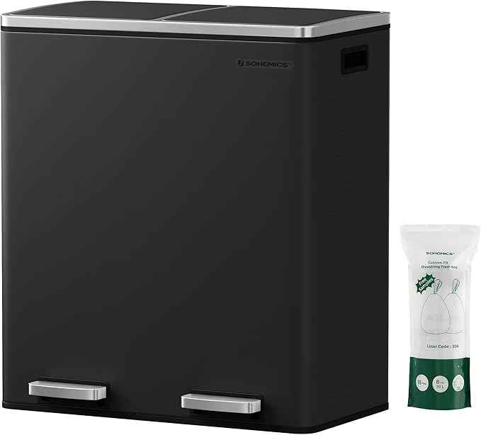 iSpring RCC7AK, NSF Certified 75 GPD, Alkaline 6-Stage Reverse Osmosis System & SONGMICS Dual Trash Can, 16 Gal (60L) Rubbish Bin and 15 Trash Bags, Metal Step Bin, with Dual