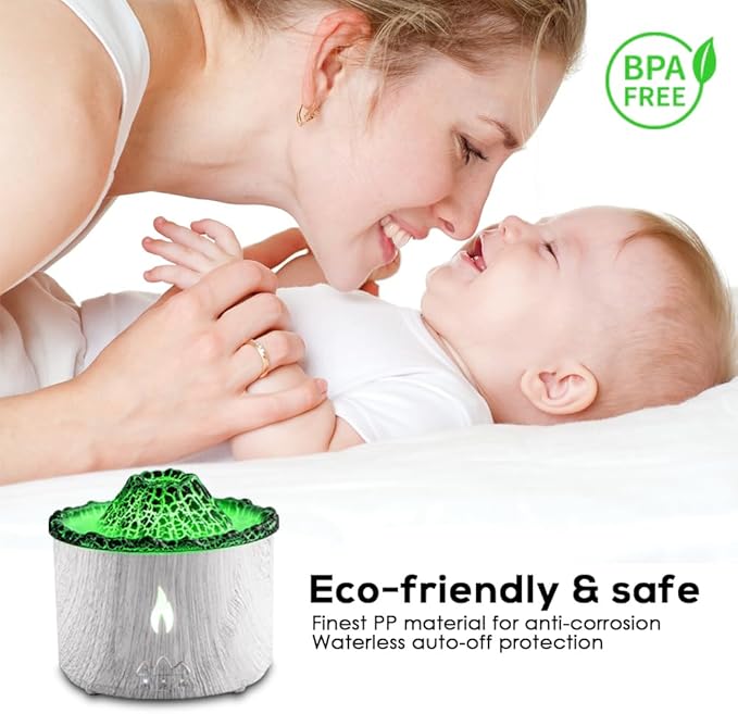 300ml Essential Oil Diffuser, Ice Volcano Flame Aromatherapy Diffusers Fragrant Humidifier Vaporizer with Remote Control, Night Lights, Timer Auto Off for Bedroom Office (Light Wood Grain)