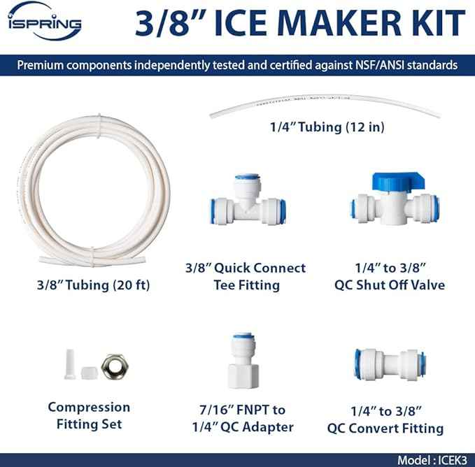 iSpring ICEK3 3/8" Tubing Water Line Splitter and Reverse Osmosis Refrigerator Ice Maker Kit, Fits PH100, RO100, US15 Series, 20 feet, Everything Included for Installation