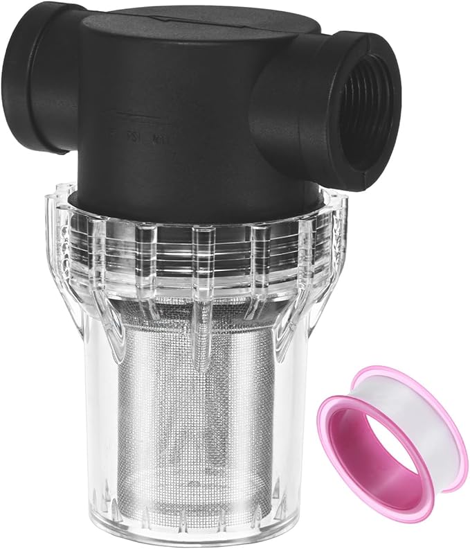 Water Pump Strainer with 40 Mesh Stainless Steel Filter Screen, 3/4 Inch Pipeline Filter for Garden Hose Outdoor RV Water Tank Pressure Washer Inlet [Black]