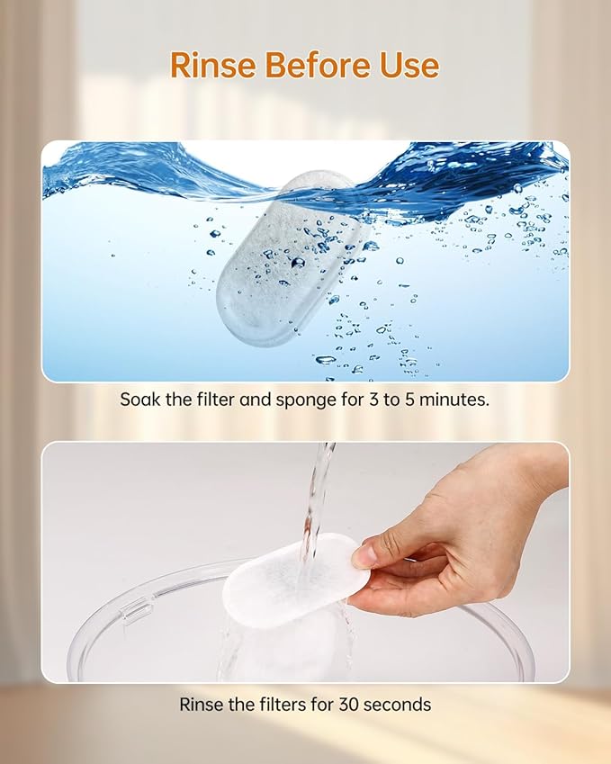 Cat Water Fountain Filters, 12 Pack Replacement Filters & Pre-Filter Sponges for 3.2L/108Oz & 67oz/2L Stainless Steel Pet Fountain, Carbon Filters for Automatic Cat Water Dispenser Water