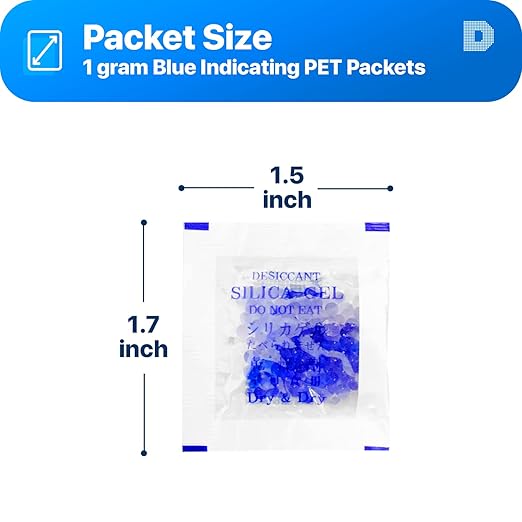 Dry & Dry 1 Gram [1000 Packets] Blue Indicating(Blue to Pink) Silica Gel Packets Desiccants Silica Gel Packets - Rechargeable Silica Packets, Silica Gel, Silica Gel Packs