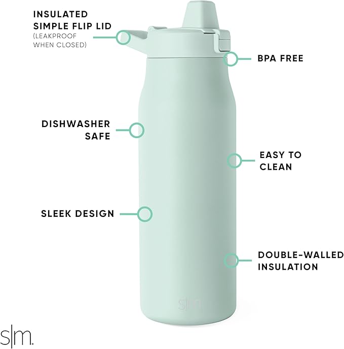 Simple Modern Filtered Water Bottle | Insulated Stainless-Steel Carbon Filter Travel Water Bottles | Reusable for Clean Drinking Water On The Go | 34oz, Retro Mint