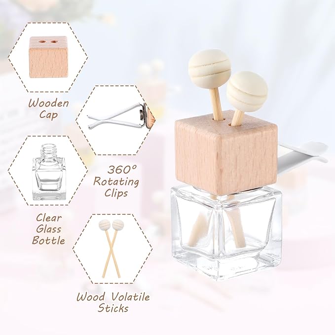 30 Pack Car Diffuser Air Freshener Bottle Empty Car Essential Oil Diffuser Auto Glass Perfume Diffuser Bottle with Vent Clip Wooden Caps Stick Fragrance Ornament