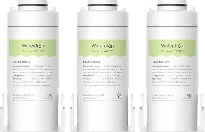 Waterdrop WD-EDFC Replacement Filters for Waterdrop Electric Pitcher 𝐖𝐃-𝐄𝐃𝟎𝟏/𝐄𝐃𝟎𝟐/𝐄𝐃𝟎𝟒/𝐄𝐃𝟎𝟏𝐀/𝐄𝐃𝐂𝟎𝟏, 3 Months or 200 Gallons, NSF/ANSI 42&372, Reduce Chloramine, 3 Filters