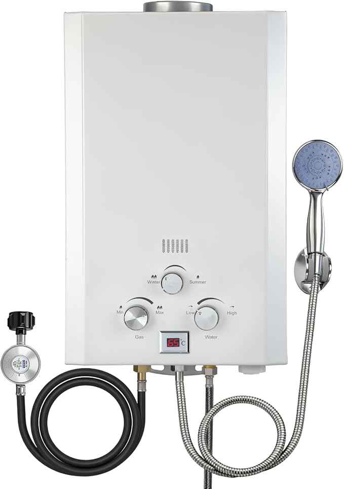 Propane Tankless Water Heater, 4.74 GPM 18L Outdoor Portable Instant Water Heater with Digital Display and Multi-Protection for RV, Camping, Cabins