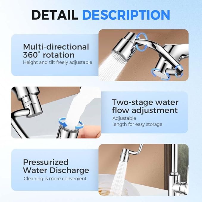Faucet Extender, Universal Sink Faucet 1080° Rotatable Faucet Aerator Extension, 2 Mode Splash Water Filter, Swivel Robotic Arm Swivel Extension Aerator Kitchen Sink Faucet Extender (2)