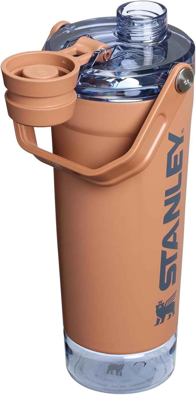 STANLEY Vitalize Shaker Bottle 20 oz | Leakproof Insulated Stainless Steel Shaker Cup | Base Storage and Twist On Fast Flow Lid | Protein Shakes and Pre Workout Powder | BPA-Free | Toast