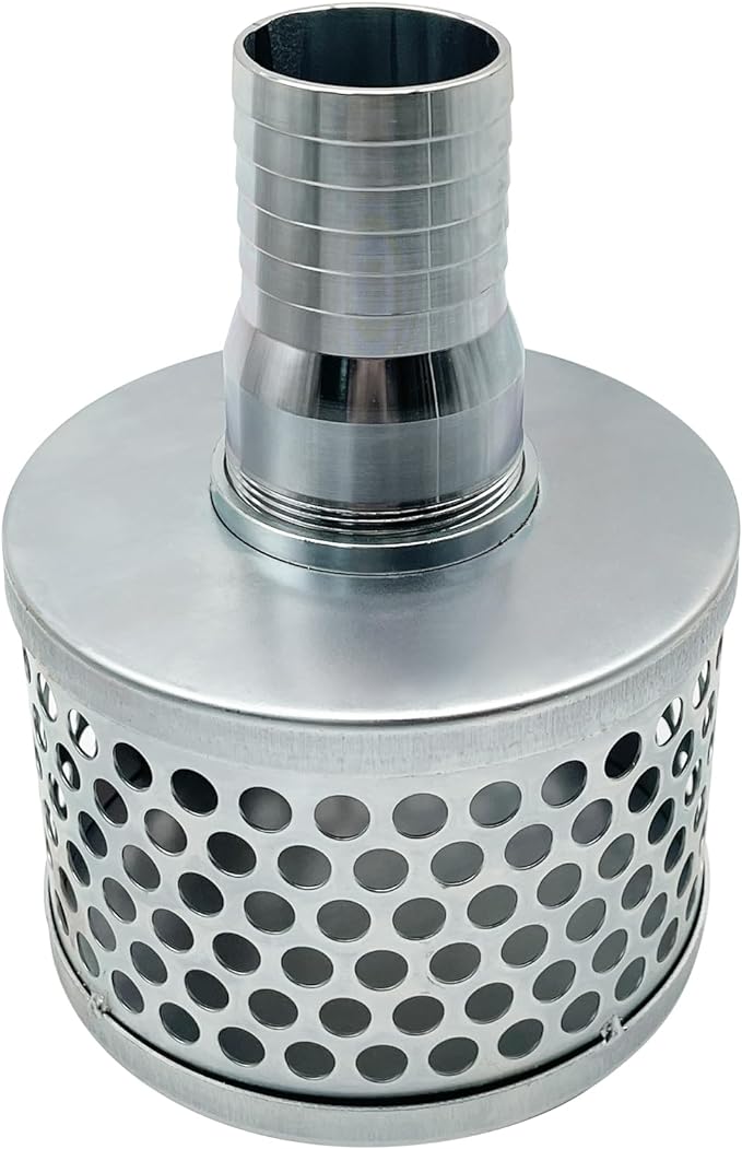 Round Hole Suction Strainers and Combination Hose Connector Set for Pump, Plated Steel (1.5 inch set)