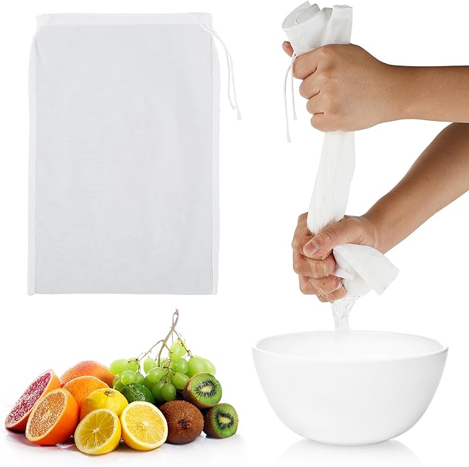 4 Pack Nylon Nut Milk Bag 8 × 6 Inches Fine Mesh Cheese Cloth Multiple Usage Reusable Food Strainer Professional Cold Brew Filter for Straining Fruit Juice Coffee Tofu Greek Yogurt Tea (8×6in)