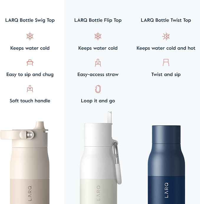 LARQ Twice as Nice Set Bottle Swig Top 23oz - Insulated Stainless Steel Water Bottle With Built-In Silicone Handle, Mojave Dune & Obsidian Black