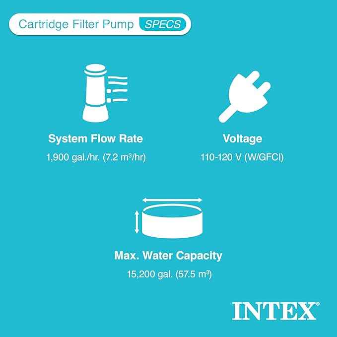Intex C2500 Krystal Clear Cartridge Filter Pump for Above Ground Pools: 2500 GPH Pump Flow Rate – Improved Circulation and Filtration – Easy Installation – Improved Water Clarity – Easy-to-Clean
