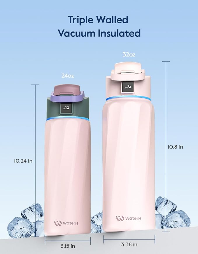 BOOST Smart Water Bottle that Reminds You to Drink, 24oz BPA-Free Stainless Steel Vacuum Insulated Bottle, Wide Mouth Water Tracker Bottle with APP, Ideal Gift for Christmas, New Year