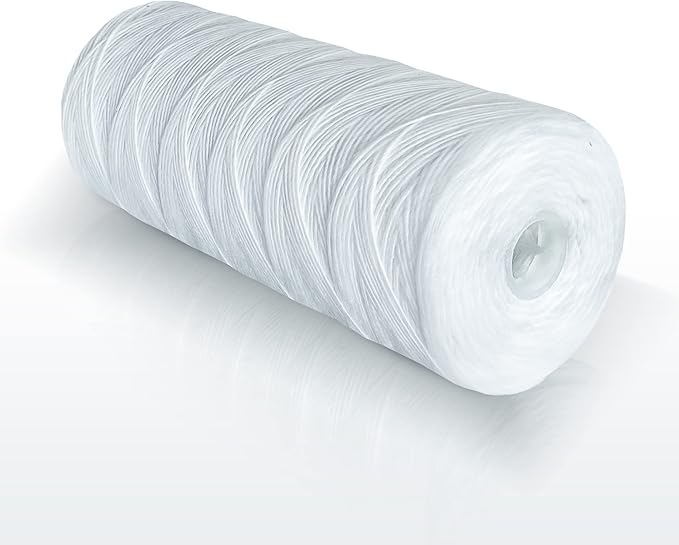 High Capacity Wound String 5 Micron Sediment Water Filter Cartridge 10” x 4.5” Removes Sand, Dirt, Silt, Rust, Extended Filter Life Compatible with 355215-45, 84637, PC10, WP1097P, WPX597P (20 Pack)