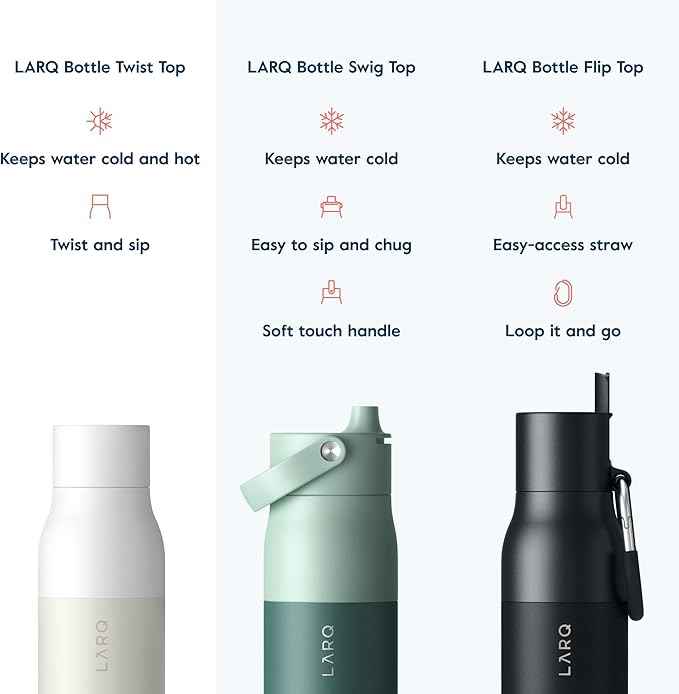 LARQ Bottle Twist Top 25 oz - Insulated Stainless Steel Water Bottle | BPA Free | Reusable Water Bottle for Camping, Office, and Travel | Keep Drinks Cold and Hot, Granite White