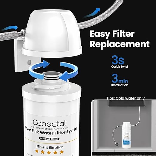 Under Sink Water Filtration System, Reduces Chlorine, PFAS, PFOA/PFOS, Bad Taste & Odor,10000 Gallons,Under Sink Water Filter System Direct Connect to Kitchen Faucet,1Year