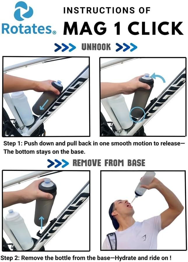 Rotates Cycling Magnetic Water Bottle with Bike Mount, 24oz 720ml, Leak-Proof, Washable Removable Push-Pull Cap, Cage-Free, Silicone Valve Strong Flow, Perfect for Outdoors, Cycling, MTB & Sports