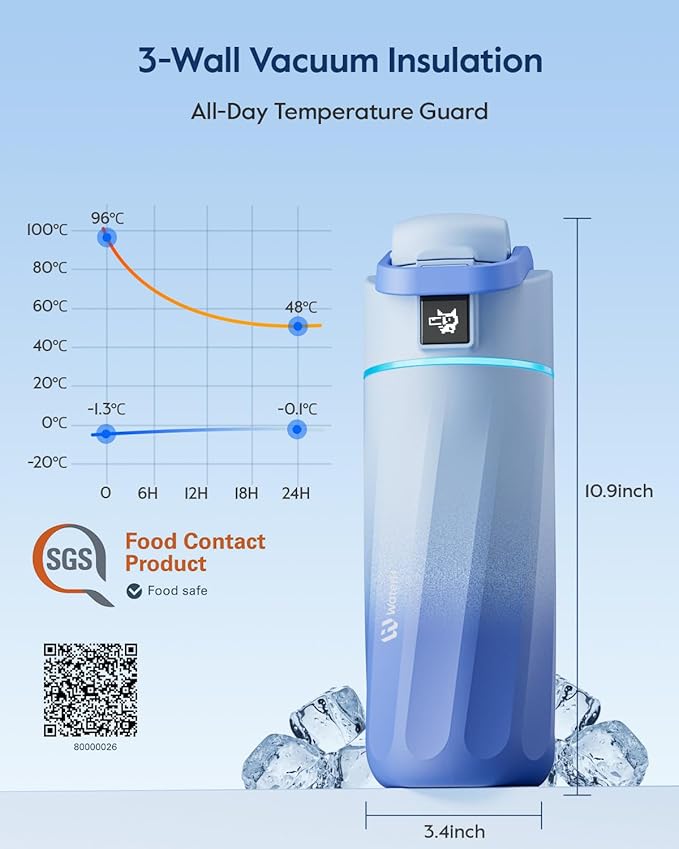 BOOST Smart Water Bottle with Reminder & Tracker, 16oz Kids Water Bottle for School, DIY Refrigerator Magnets, BPA-Free Vacuum Insulated Stainless Steel, Ideal Gift for Christmas, New Year