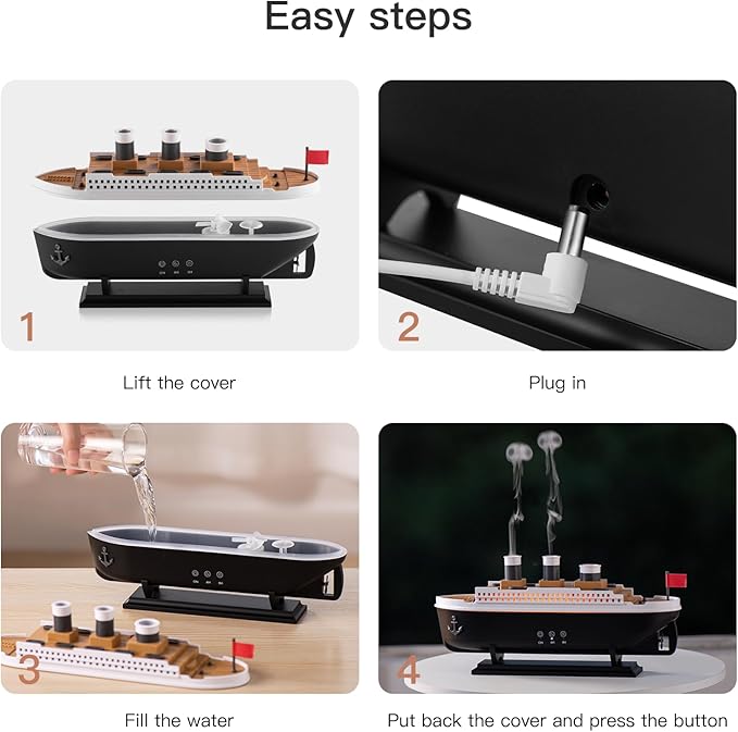 Titanic Humidifier 250ml, Essential Oil Diffuser Cool Mist Ultrasonic Aroma Aromatherapy Diffuser with Remote Control 7 Light 2 Mist Mode Auto Shut-Off for Bedroom Office Hotel(Black White)