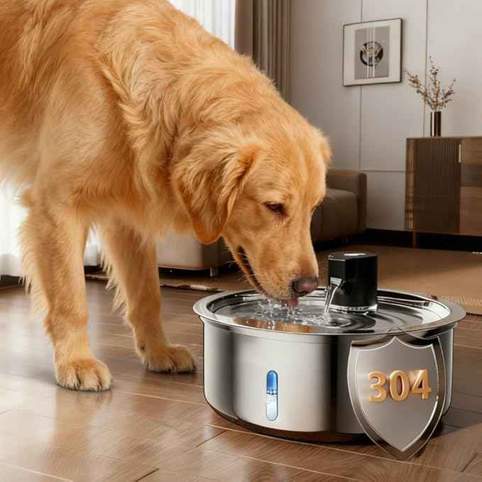Dog Water Fountain, 8L Stainless Steel Dog Water Fountain for Large Dogs, Dog Water Bowl Dispenser, Super Quiet Pump and Replacement Filters for Cats and Dogs