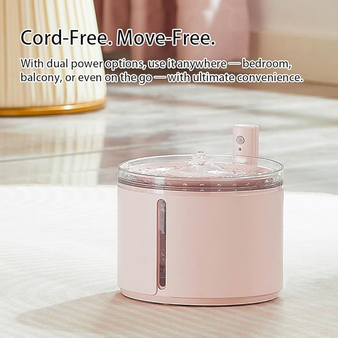Smart Automatic Pet Water Fountain, 2.2L Cordless with Infrared Sensor, Dual Modes, Ultra-Quiet Pump, Safe for Cats & Dogs (Pink, Infrared Sensor)