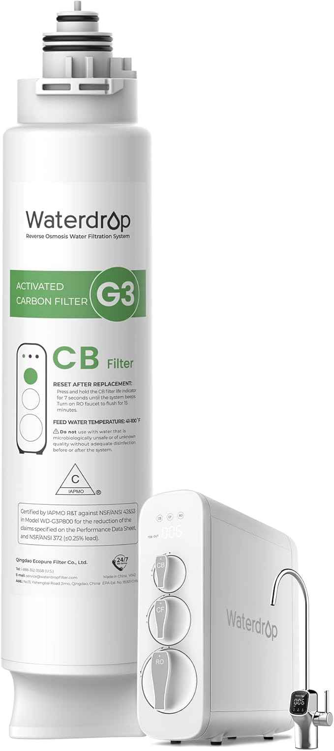 Waterdrop WD-G3-CB Filter, Replacement for WD-G3-W, WD-G3P600 and WD-G3P800-W Reverse Osmosis System, 1-Year Lifetime