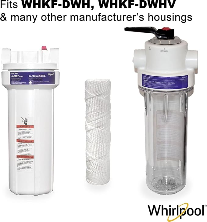 Whirlpool 10" x 2.5" String Wound Whole House Water Filters, NSF Certified 5-Micron Filtration Reduces Sediment for Well Water, WHKF-WHSW, 24-Pack