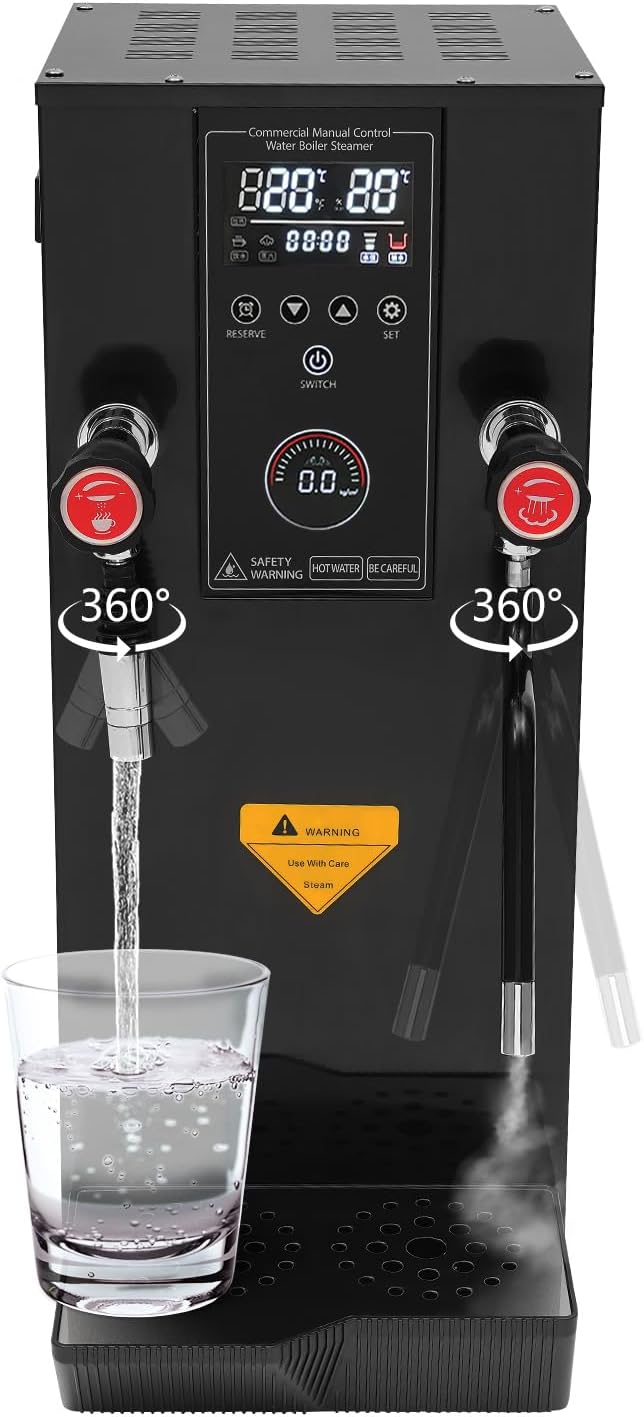 Hot Water Dispenser 3.2Gal Commercial Water Boiler with Cup Temperature Probe & Removable Drip Tray Timing1-12H Countertop Water Filter for Milk Tea Shops, Cold Drink Shops, Bars (Black)