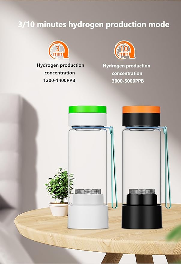 Smart Rechargeable PEM Hydrogen Water Bottle Generator, 450ml Portable Hydrogen Water Machine, Tritan Electric Water Purifier Bottlep for Travel, Office & Fitness Black