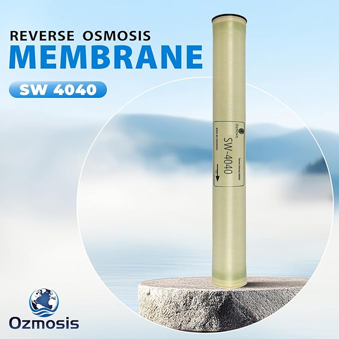 Ozmosis 4" x 40" Seawater Desalination Reverse Osmosis Membrane, 1950 GPD Water Filtration with 99.7% Salt Rejection rate, Commercial and Residential Use, Natural Yellow