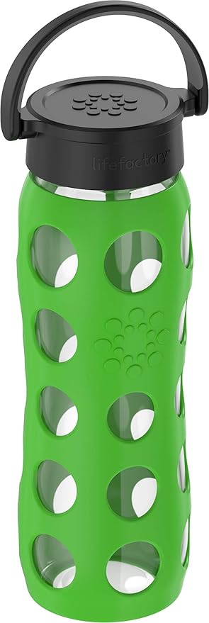 Lifefactory 22-Ounce BPA-Free Glass Water Bottle with Classic Cap and Protective Silicone Sleeve, Moss