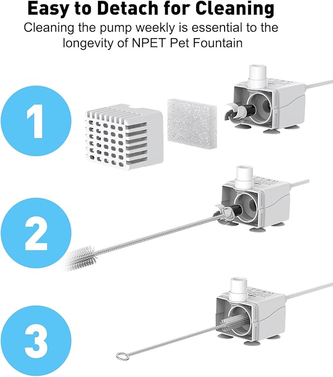 NPET Pet Water Fountain Water Pump with LED Light for WF020/WF050/WF210 Cat Fountain