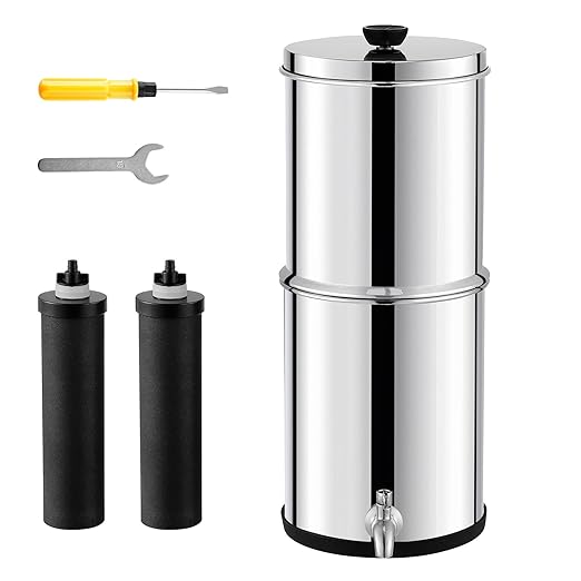 Happybuy Gravity-fed Water Filter System, 2.25G 304 Stainless-Steel Countertop System, It's a Water Filtration System That Reduces Lead and up to 99% of Chlorine
