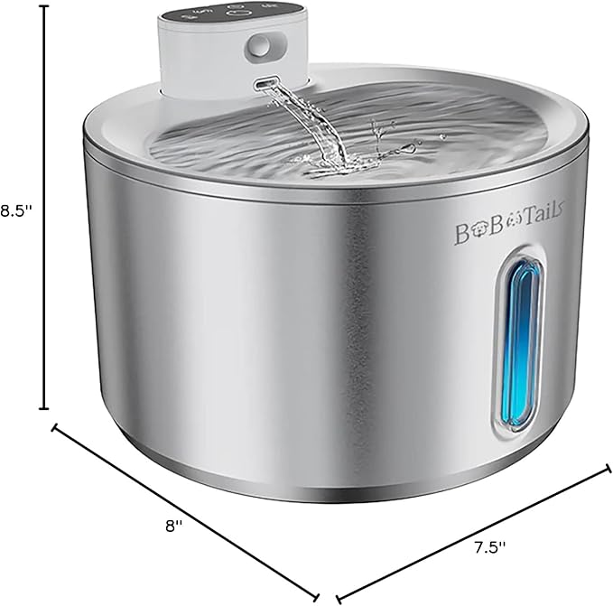 135oz/4L Stainless Steel Cat Water Fountain - Ultra-Quiet Automatic Pet Drinking Fountain for Cats&Dogs Indoor, Automatic Dog Watering Dispenser Bowl with Watering Level Window and Filter (Silver)