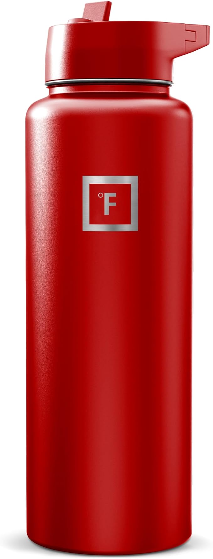 IRON °FLASK Camping & Hiking Hydration Flask with Straw, Wide Mouth Insulated Stainless Steel Sports Water Bottle - Fire Red 40 oz - Straw (1 Lid)
