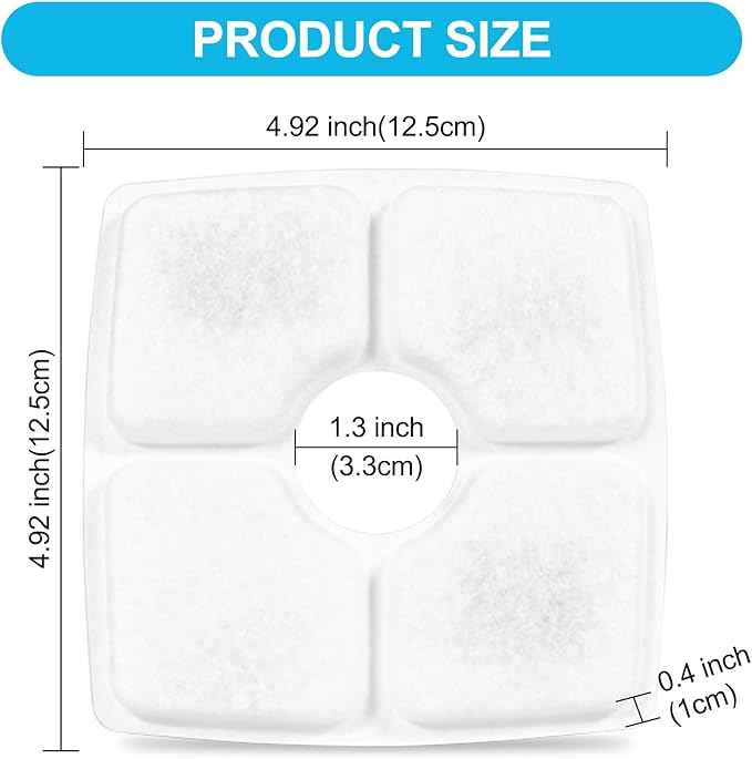 SEISSO Cat Fountain Filter Replacement, Cat Water Filters with Three Stage Filtration System for 84oz/ 2.5L Automatic Pet Fountain Dog Water Dispenser, 8 Packs