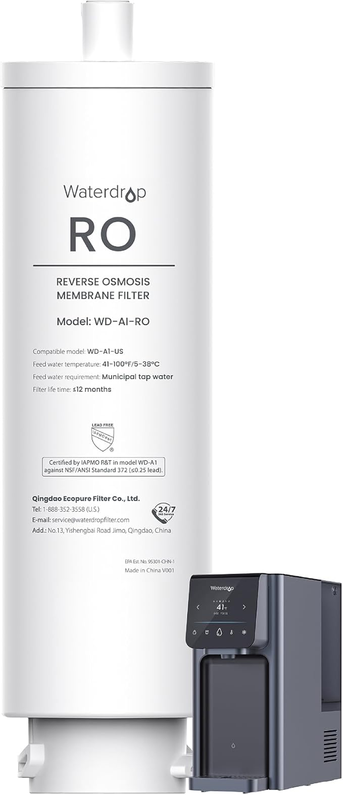 Waterdrop WD-A1-RO Filter, Replacement for WD-A1 Reverse Osmosis Hot Cold water Dispenser, 12-month Lifetime