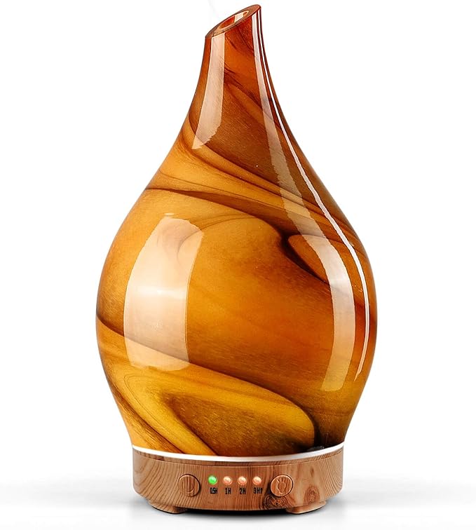 Porseme 150ml Essential Oil Diffuser Glass Color Changing Aroma Air Diffusers Aromatherapy Ultrasonic Cool Mist Humidifier 6 Running Hours Waterless Auto-Off for Sleeping Yoga (Reddish Brown)