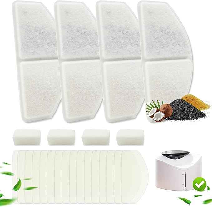YPD-C015W Smart Cat Fountain Filter Set: 4 Replacement Filters+4 Water Pump Filters+16 Replacement Sponges, Only for Item Model Number: HALKYDY YPD-C015W
