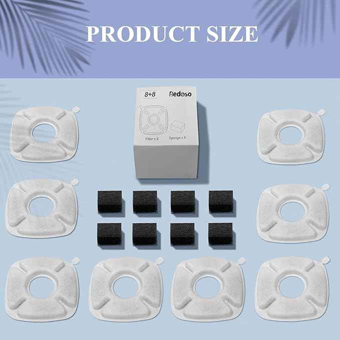 （16 Pices） 8 Pack Replacement Filters & 8 Pack Replacement Pre-Filter Sponges for Veken 95oz/2.8L Bellflower Pet Fountain Cat Water Fountain Dog Water Dispenser