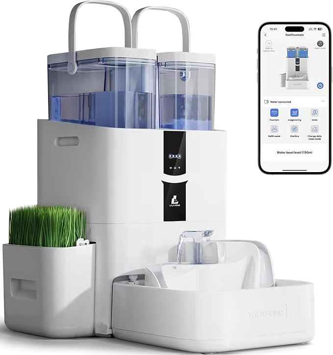 Automatic Cat Water Fountain 10L/338 oz Self Filling, Pet Drinking Fountains Dogs, Smart Bowl 5G WiFi Filtered Water Dispenser Easy Cleaning Oxygen-Rich, Wastewater Separate, No Slime, Quiet